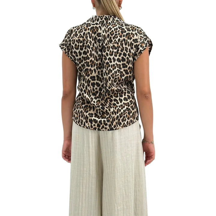 Bassini Camicia Donna Maculata Smanicata con Colletto e Allacciatura Incrociata