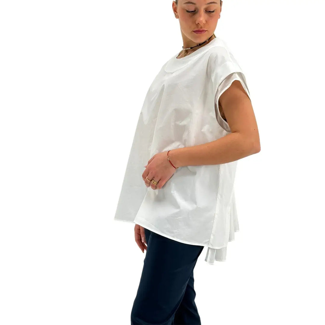 Meimeij, Blusa, Donna, Smanicata, Cotone, Bianco