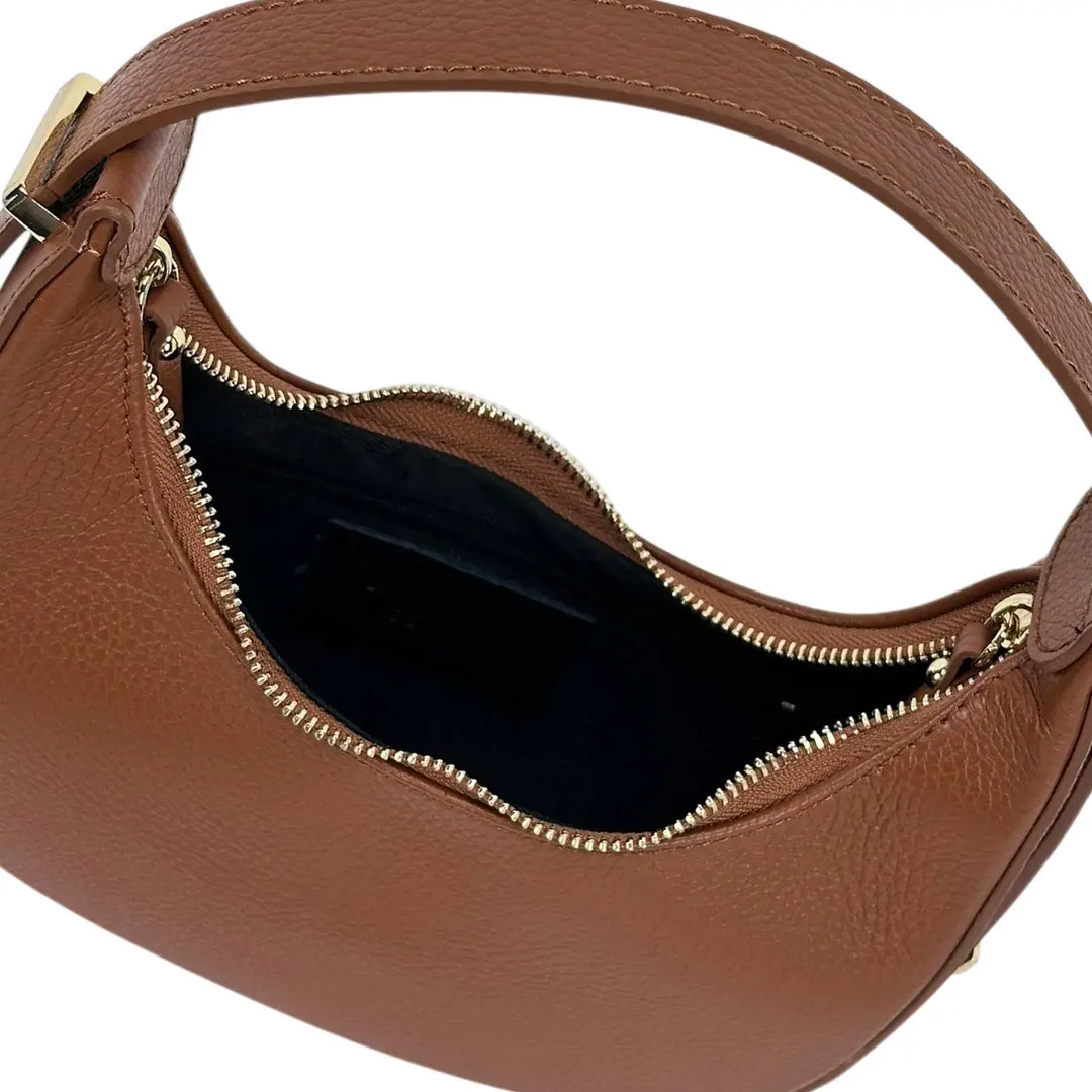 Bassini Borsa Donna Mini in Pelle Cognac con Tracolla Regolabile e Chiusura Zip