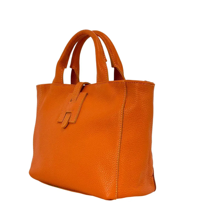 Bassini Borsa Donna in Pelle Arancio con Due Manici Tracolla Rimovibile e Chiusura H Magnetica