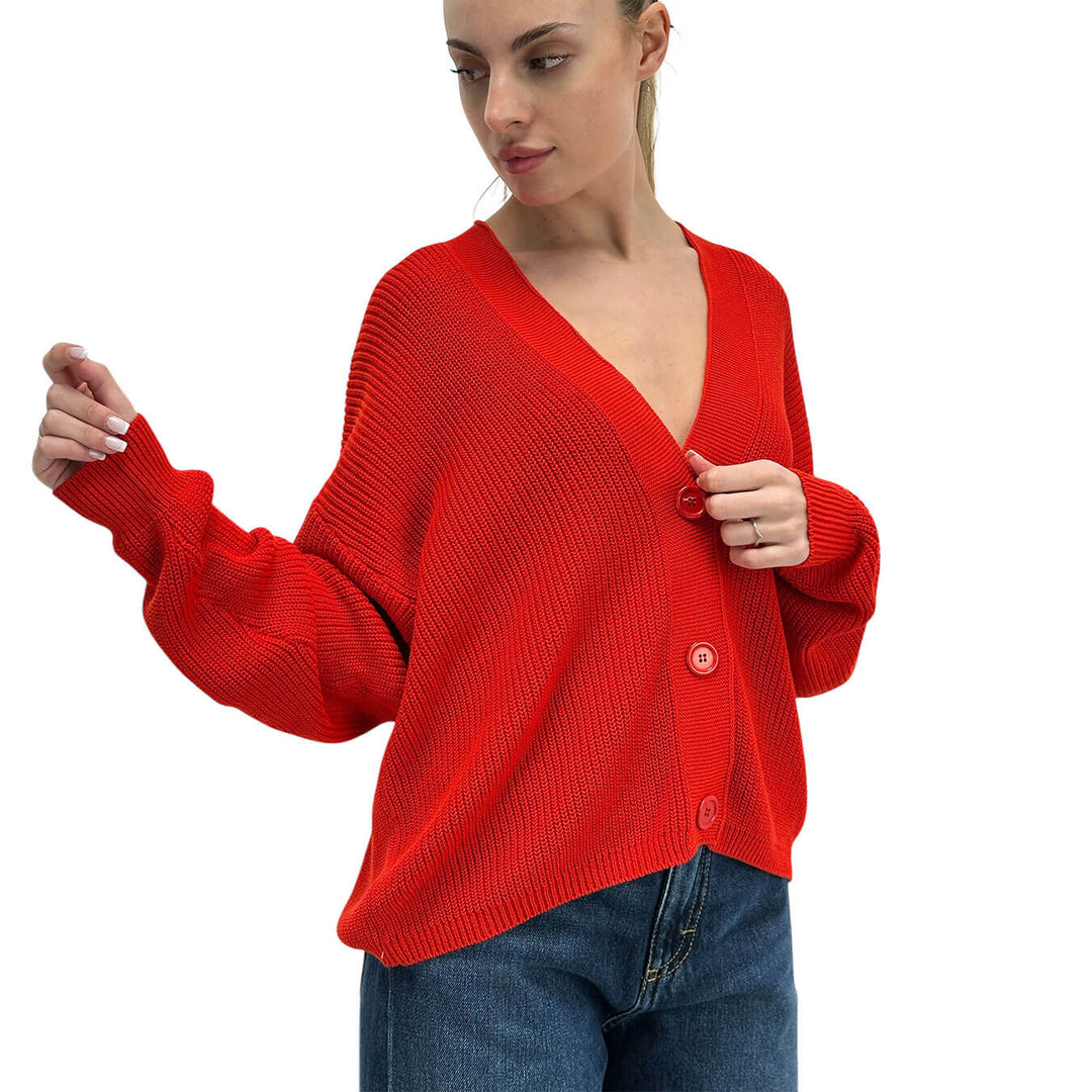 Kontatto Maglia Donna, Cardigan, Corto, Cotone, Rosso