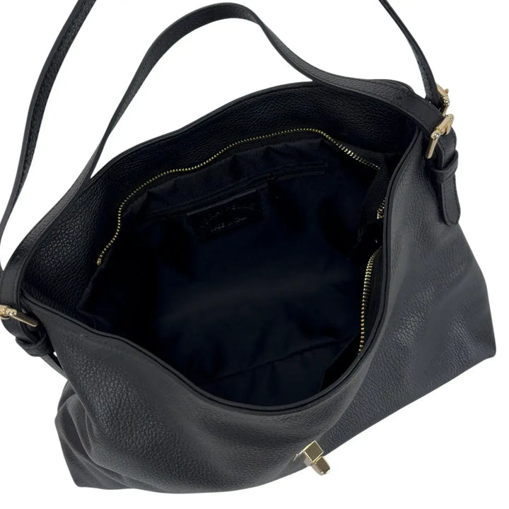 Bassini Borsa Donna in Pelle Nero con Doppio Manico a Spalla e Tracolla Intercambiabile