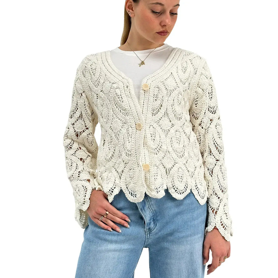 Bassini, Cardigan, Donna, Uncinetto, Ecrù