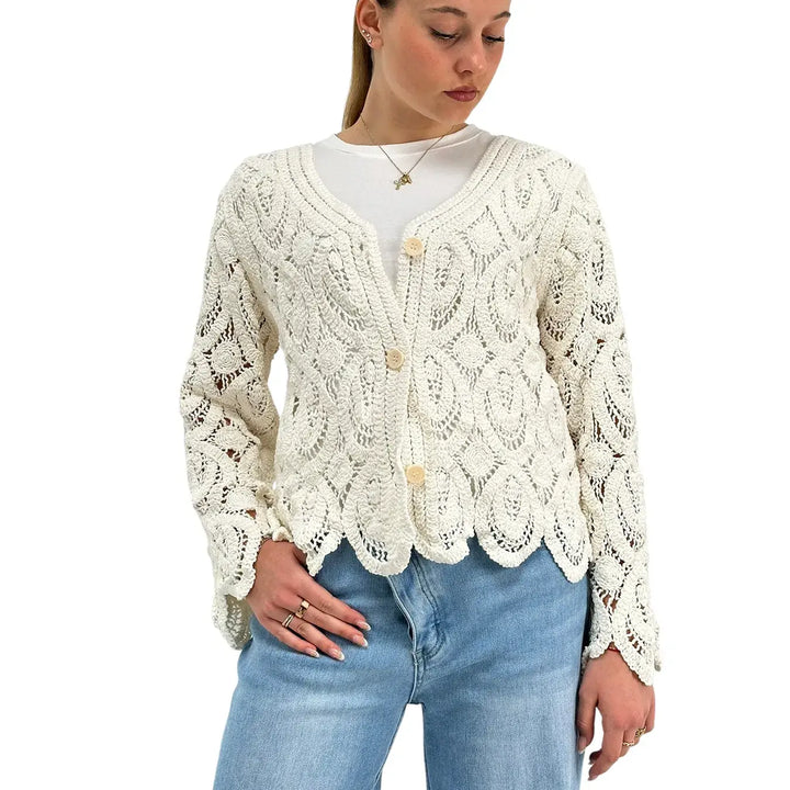 Bassini, Cardigan, Donna, Uncinetto, Ecrù