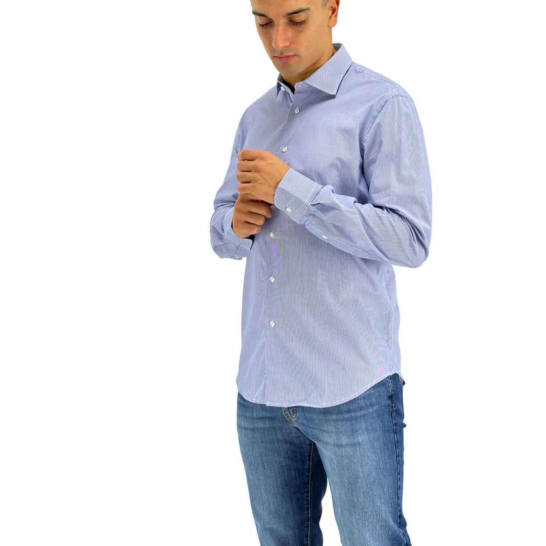 BL.11, Camicia a righe, Uomo, Cotone, Blu