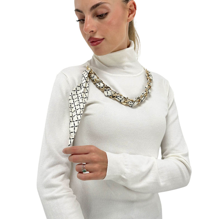 Relish, Maglia, Collo Alto, Viscosa, Collana, Bianco