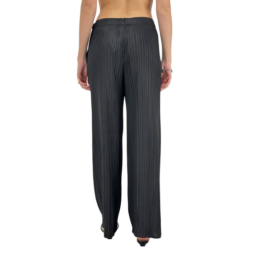 Meimeij Pantaloni Donna, Palazzo, Tessuto Plissé, Nero