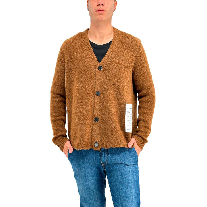 Amaránto Maglia Cardigan Uomo, Collo a V, Basic, Misto Lana, Marrone