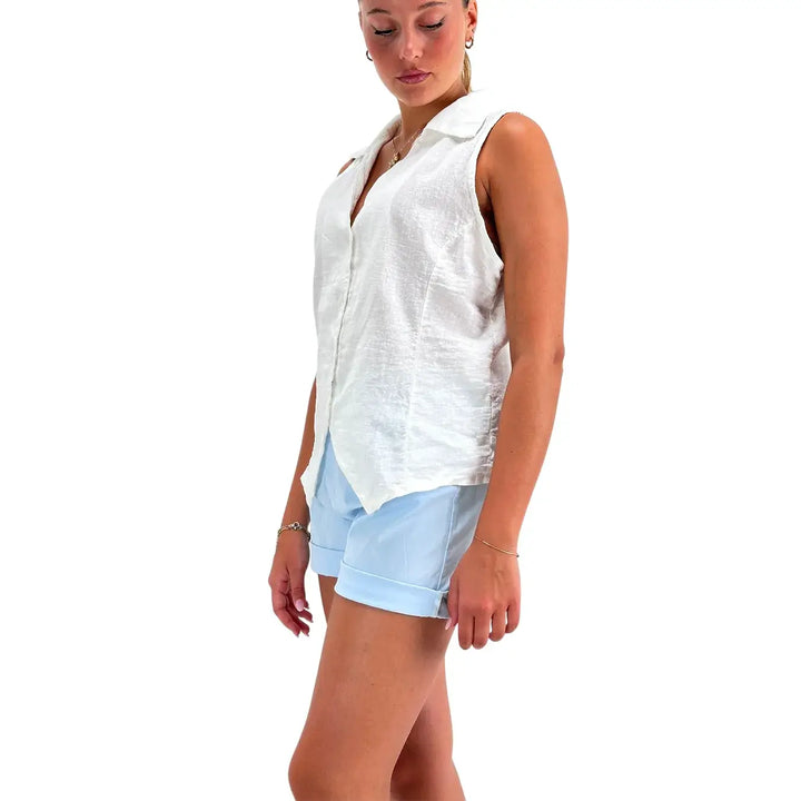 Bassini Camicia Donna Bianca in Mistolino Smanicata con Colletto