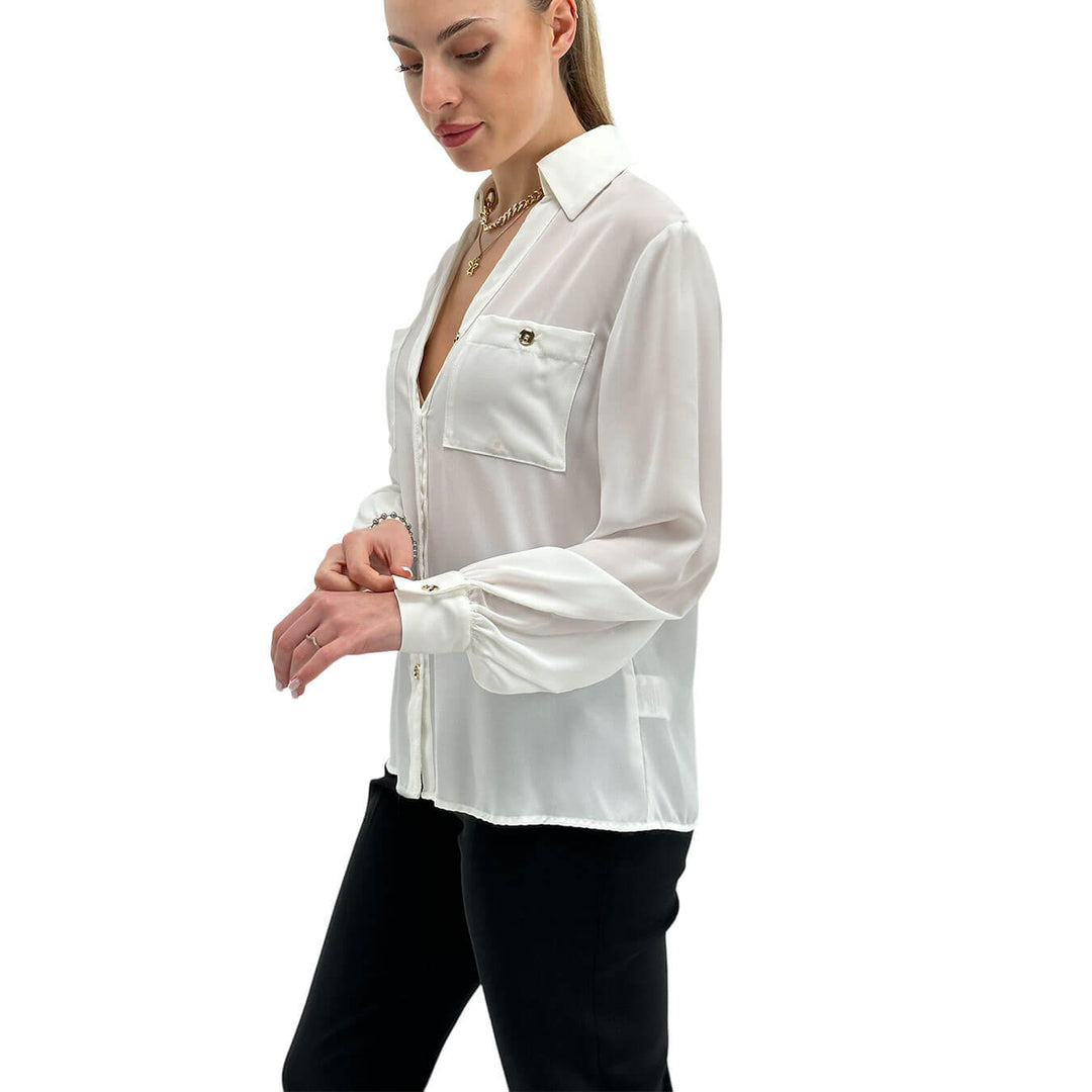 Relish Camicia Donna, Modello Classico, Scollo a V, Bianco