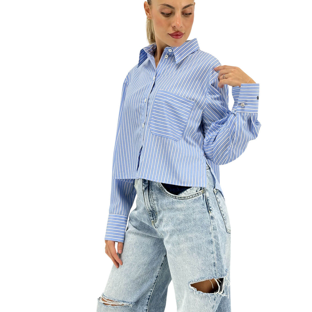 Ottod'Ame, Camicia, Gessata, Cotone, Bianco e Azzurro