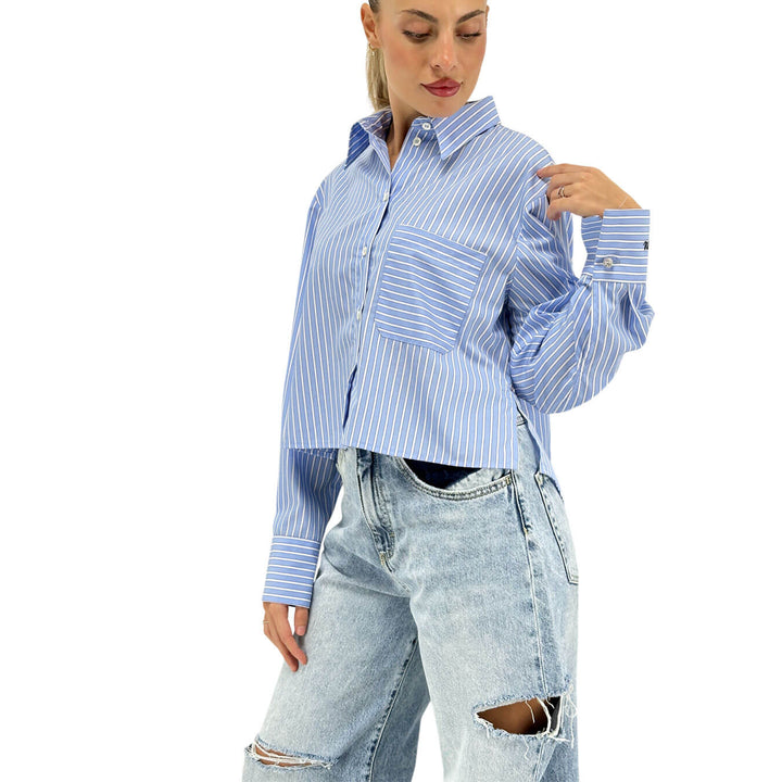 Ottod'Ame, Camicia, Gessata, Cotone, Bianco e Azzurro