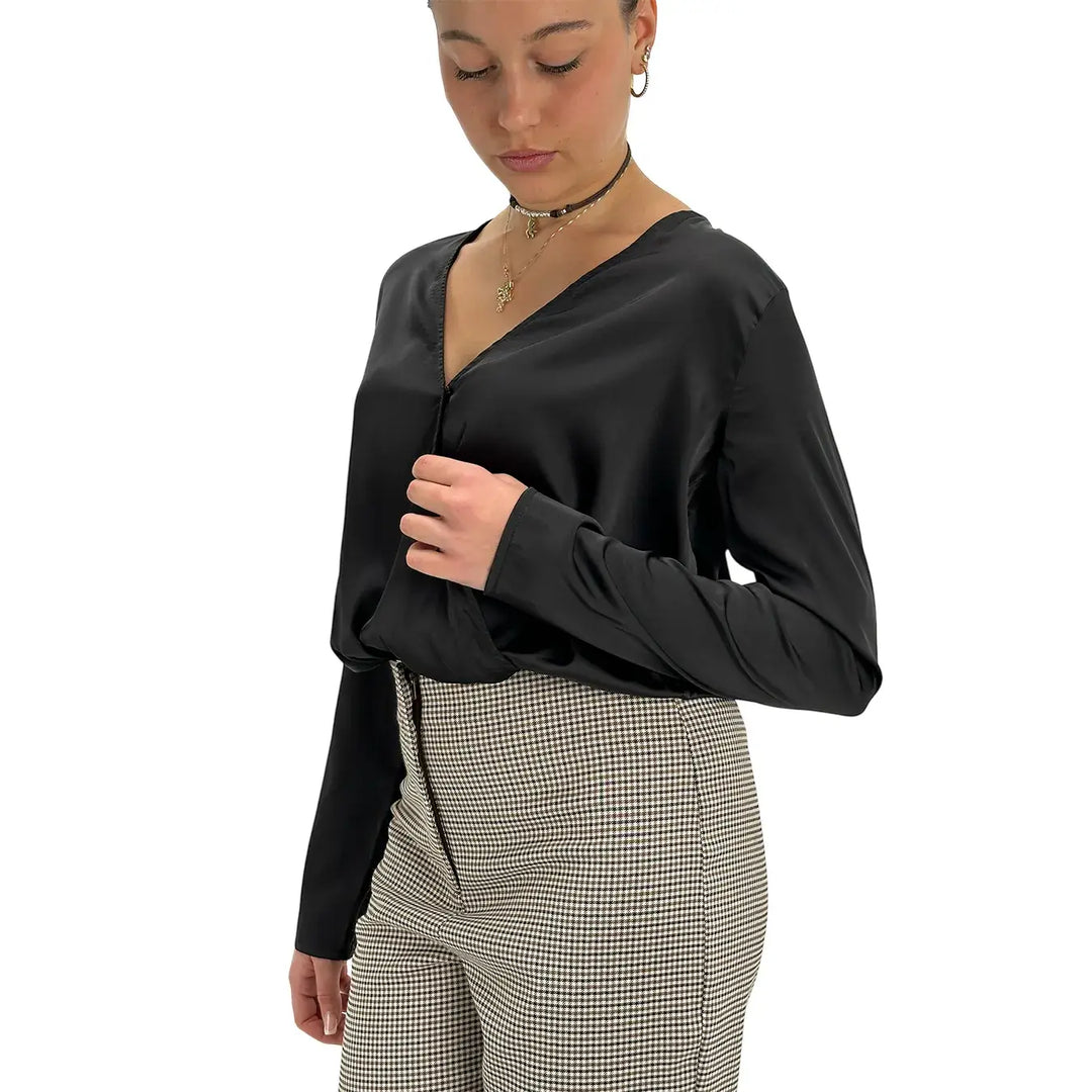 Koralline, Body in Raso, Tessuto Misto, Nero