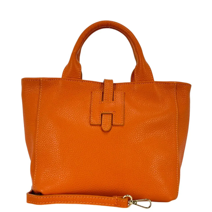 Bassini Borsa Donna in Pelle Arancio con Due Manici Tracolla Rimovibile e Chiusura H Magnetica
