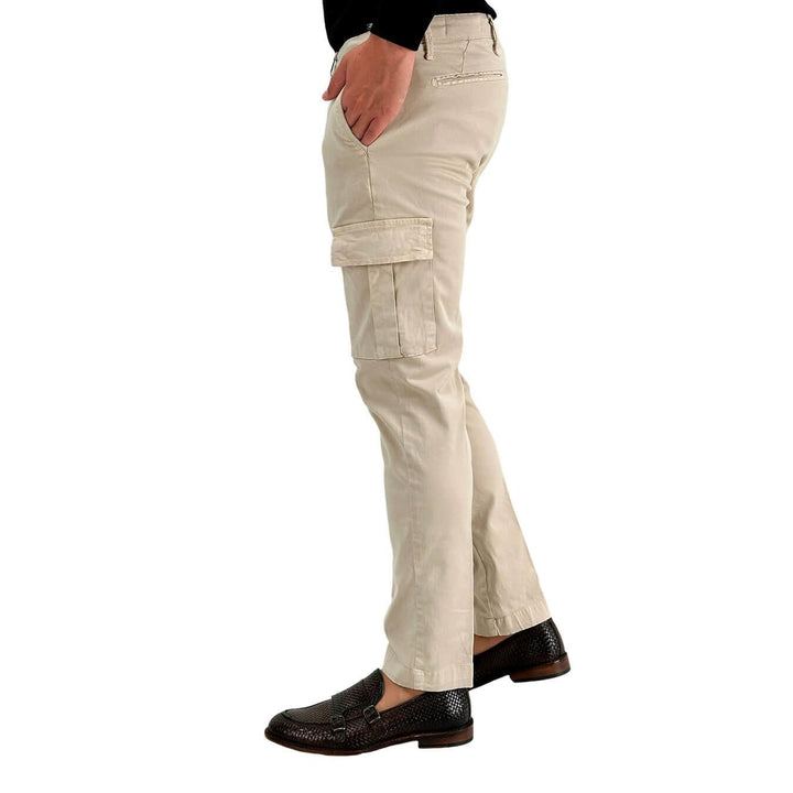 Moro Pantaloni Uomo, Cargo, Tasche Laterali, Cotone, Beige