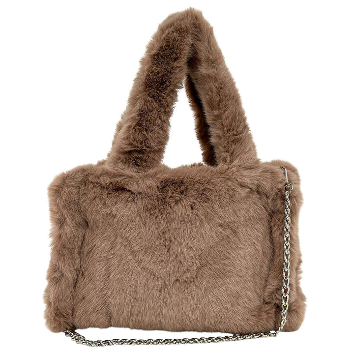 Bassini Borsa Donna, A Mano, Due Manici, Tracolla, Ecopelliccia, Beige