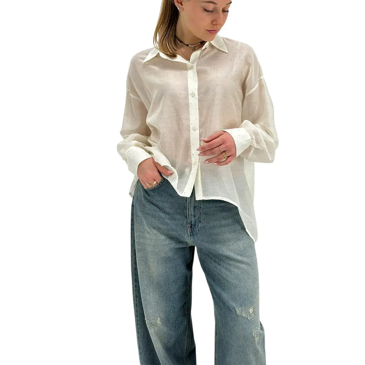 Kontatto, Camicia, Donna, Strass, Avorio