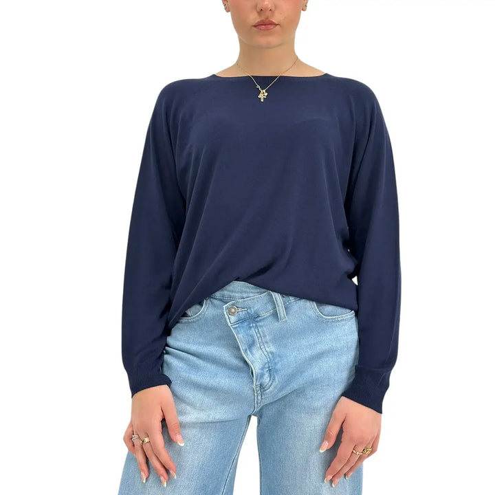 Kontatto, Maglia, Donna, Girocollo, Maniche Lunghe, Blu