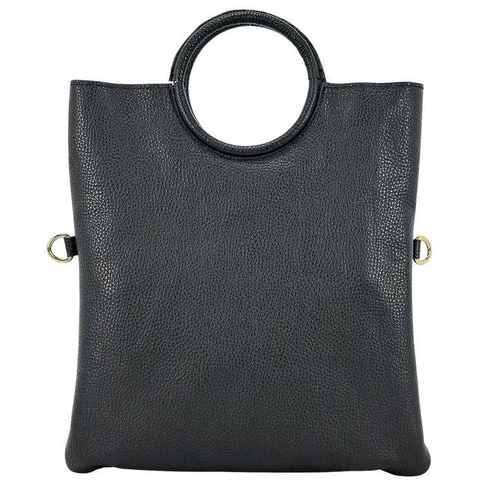 Bassini Borsa Donna in Pelle Nero Sfoderata con Maniglia ad Anello e Pochette Interna