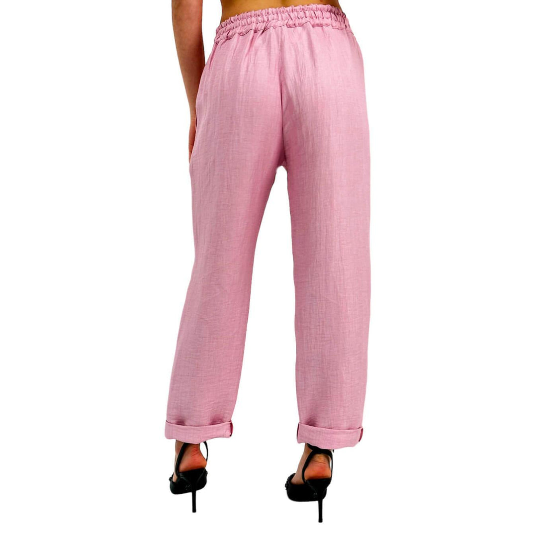 Tension In Women's Trousers, Drawstring, Linen Blend, Pockets, Pink