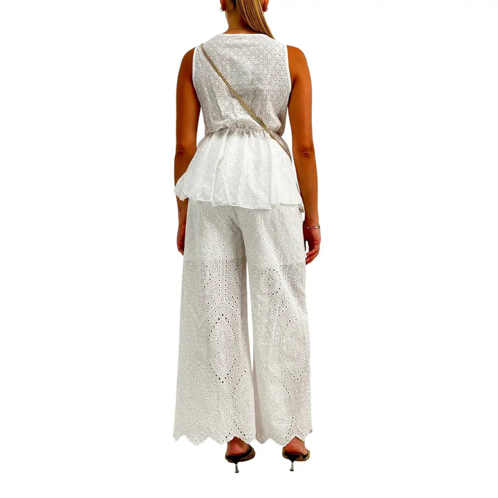 Bassini Pantaloni Donna Bianchi Palazzo in Sangallo con Elastico in Vita
