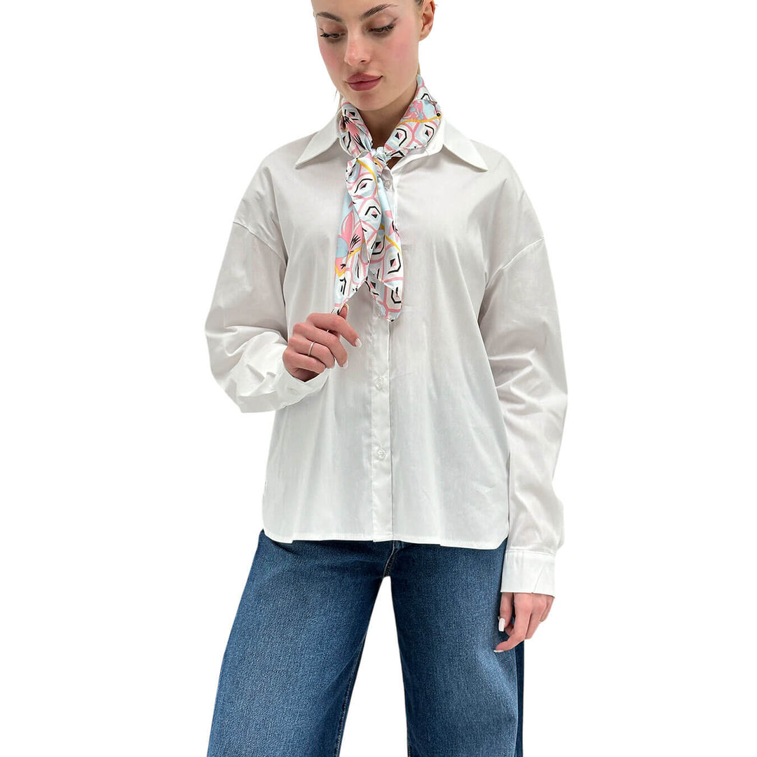 Kontatto Camicia Donna, Over, Foulard Decorativo, Bianco