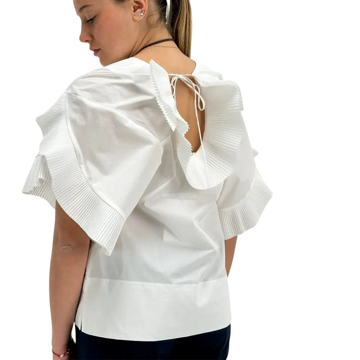 Meimeij, Blusa, Donna, Scollo Plissè, Bianco