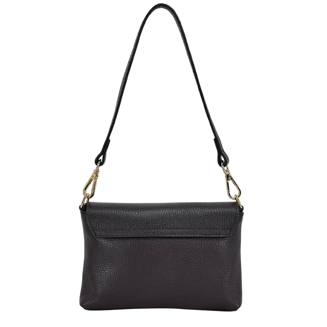 Bassini Borsa Donna Mini in Pelle Cioccolato con Pattina Girello Bambù e Tracolle Rimovibili