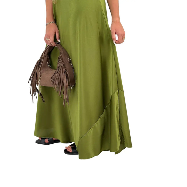 Bassini Abito Donna Verde Acido Modello Sottoveste con Spallini e Collana Piuma Inclusa