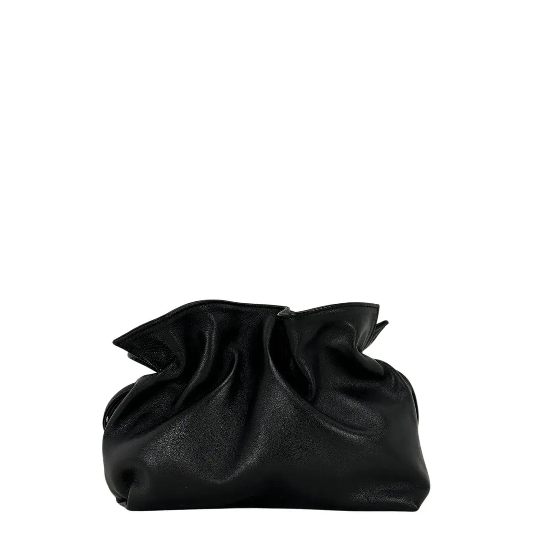 Bassini Borsa Donna Pasticcino Piccola in Nappa Nera con Chiusura Magnetica e Tracolla in Pelle
