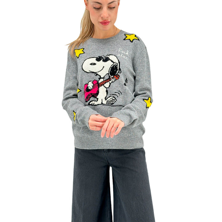 Mc2 Saint Barth Women's Sweater, Snoopy Rock Star, Wool, Grey