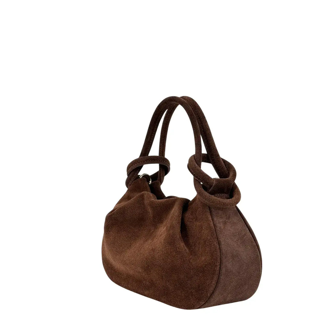 Bassini Borsa Donna Pasticcino in Pelle Scamosciata Cognac con Doppi Manici e Tracolla Rimovibile