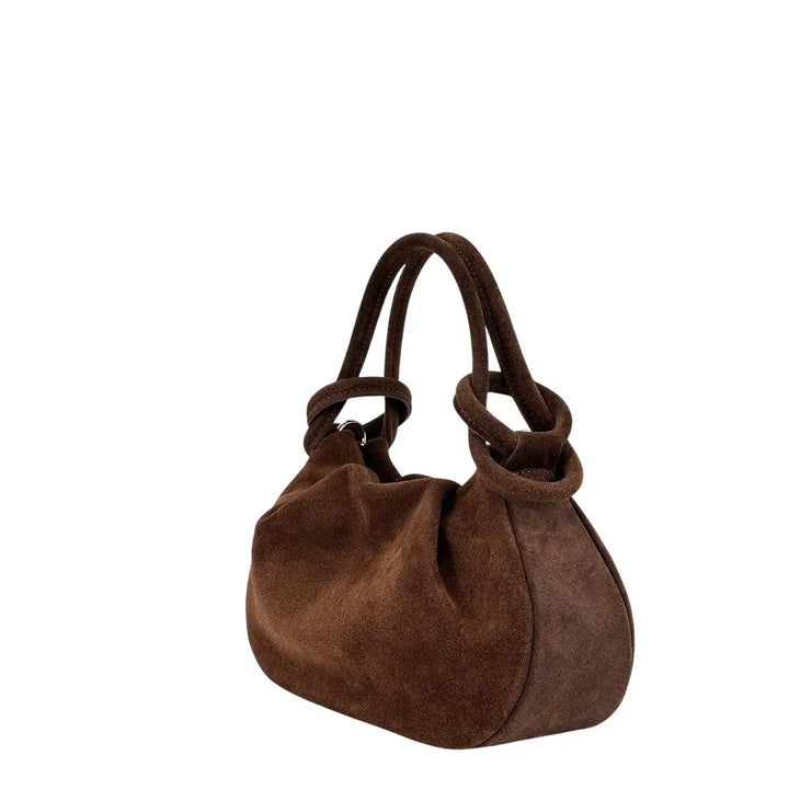 Bassini Borsa Donna Pasticcino in Pelle Scamosciata Cognac con Doppi Manici e Tracolla Rimovibile