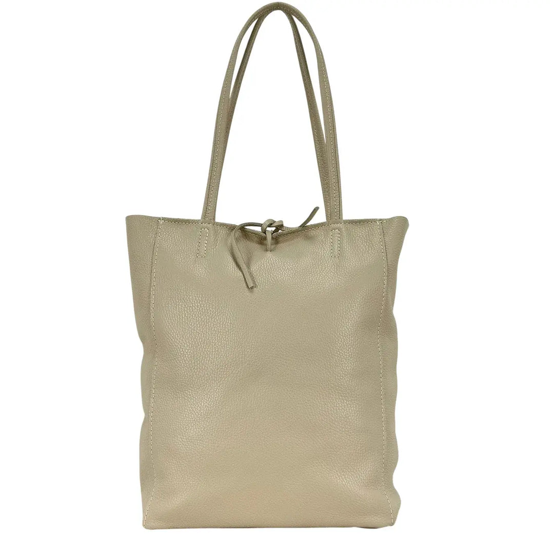 Bassini Borsa Donna in Pelle Avorio con Manici Tracolla e Chiusura Zip con Tasca Interna