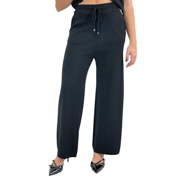 Bassini Coordinato Donna Tre Pezzi Nero in Maglia con Pantaloni e Maglia Smanicata a Lupetto
