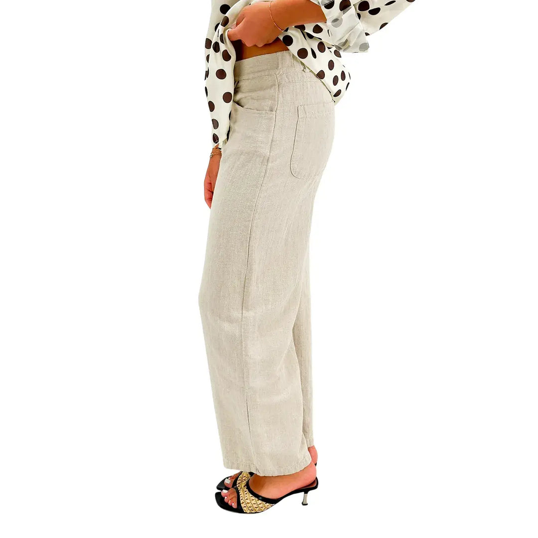 Kontatto Pantaloni Donna Burro Barrel in Lino Tinto in Capo e Cotone