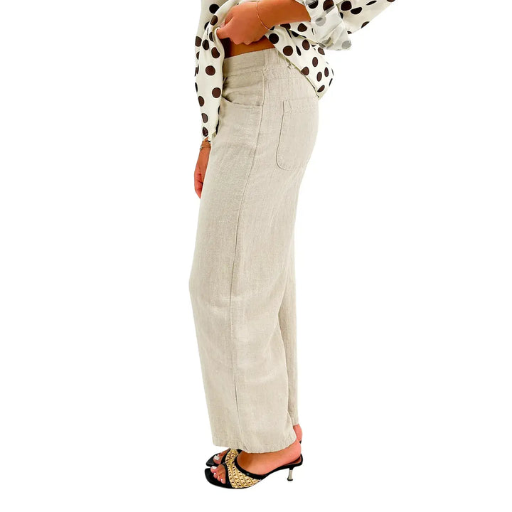 Kontatto Pantaloni Donna Burro Barrel in Lino Tinto in Capo e Cotone