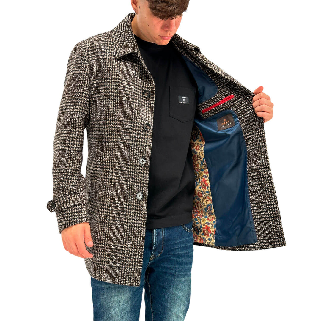 MarKup Cappotto Uomo, Monopetto, Pied de Poule, Marrone