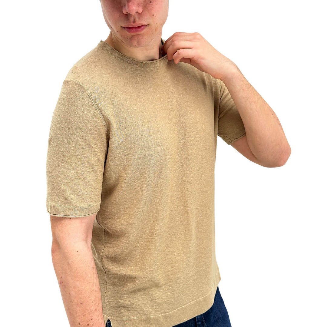 MarKup Maglia Uomo, Modello Basic, Lino e Cotone, Beige