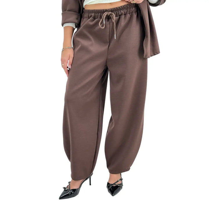 Bassini Pantaloni Donna Neri in Felpa Modello Baloon Over con Coulisse e Tasche Laterali