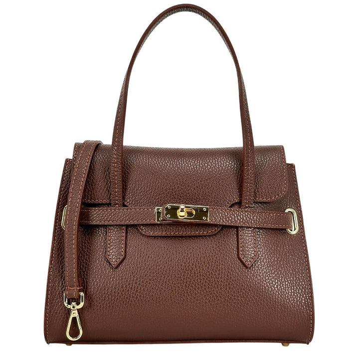 Bassini Borsa Donna, Handbag Medium, Tracolla, Pelle, Marrone