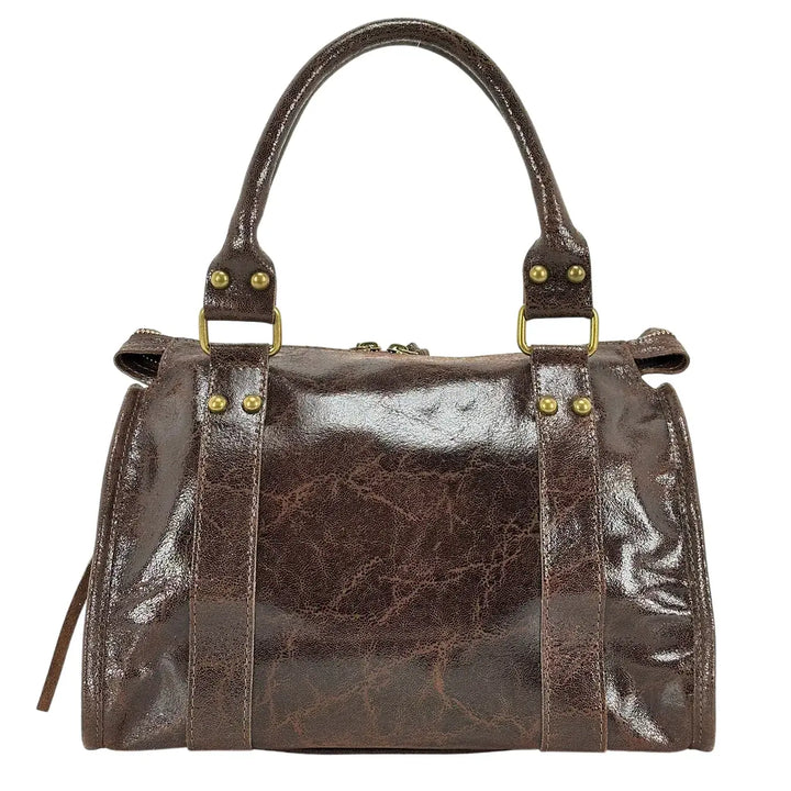 Bassini, City Bag, Media, Vera Pelle, Cioccolato