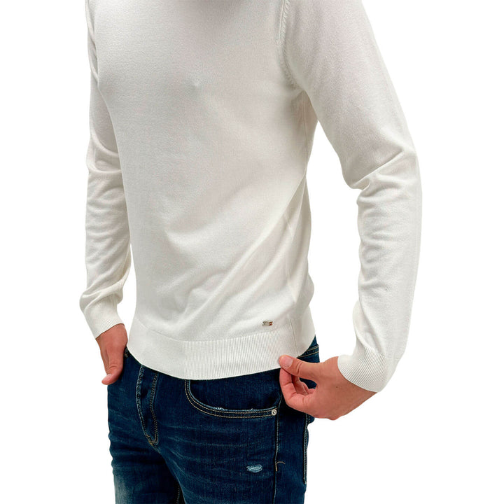 MarKup Men's Sweater, High Neck, Long Sleeve, Mixed Fabric, White