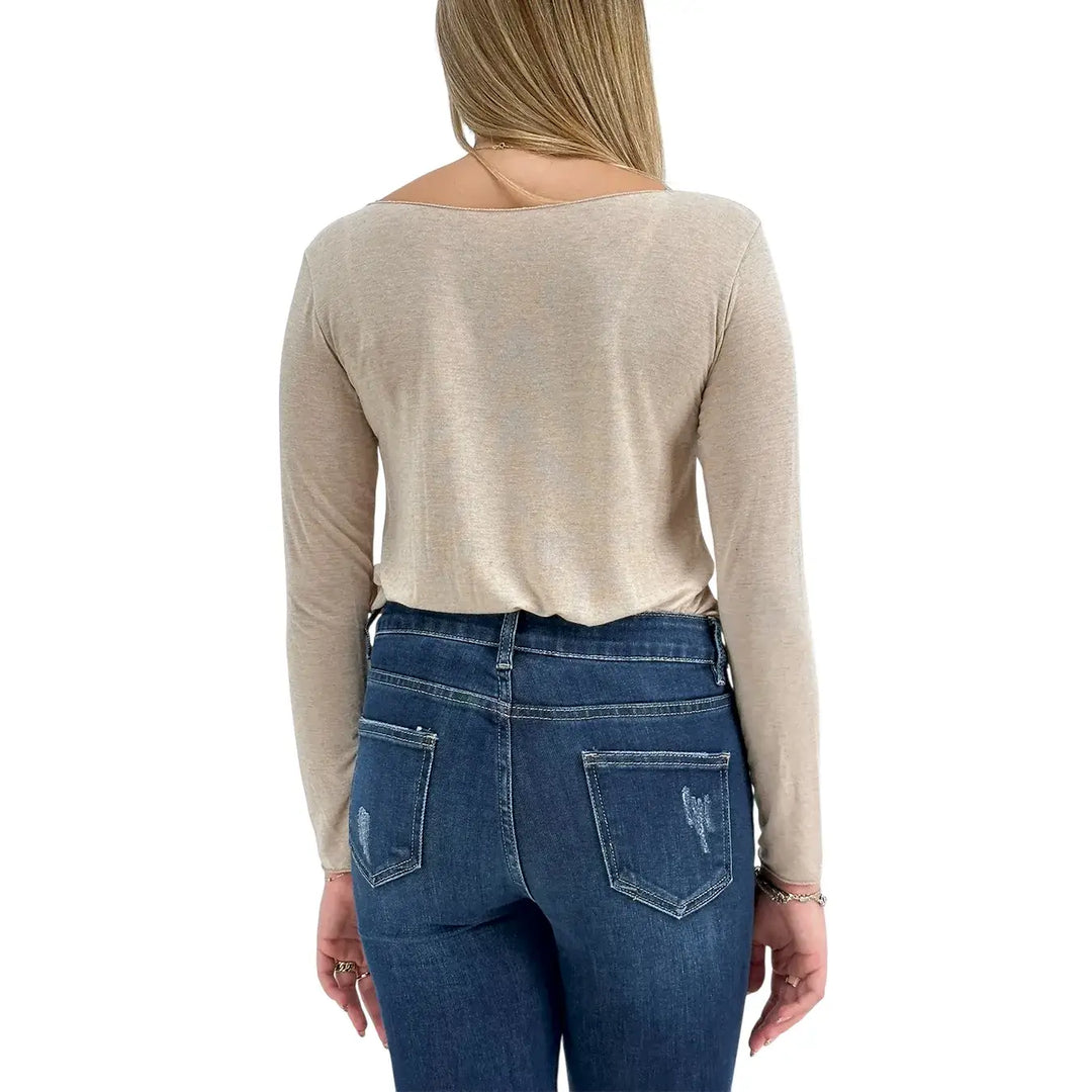 Bassini Maglia Cashmerina Donna Beige Ultralight con Scollo a Barca e Maniche Lunghe