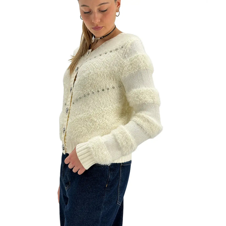 Koralline, Cardigan, Donna, Tessuto Misto, Panna