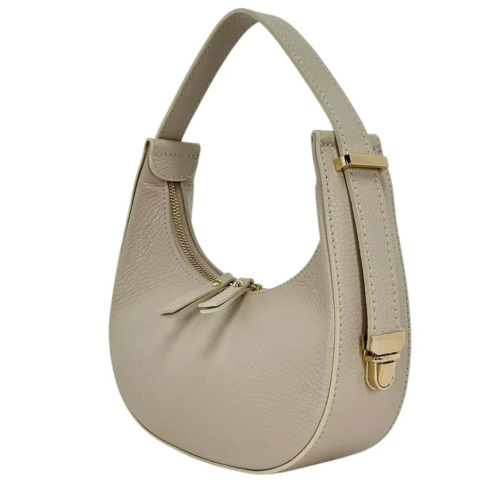 Bassini Borsa Donna Mini in Pelle Avorio con Tracolla Regolabile e Chiusura Zip
