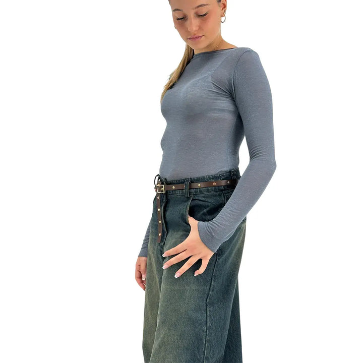 Tensione In, Maglia, Donna, Scollo a Barca, Misto Cashmere, Piombo