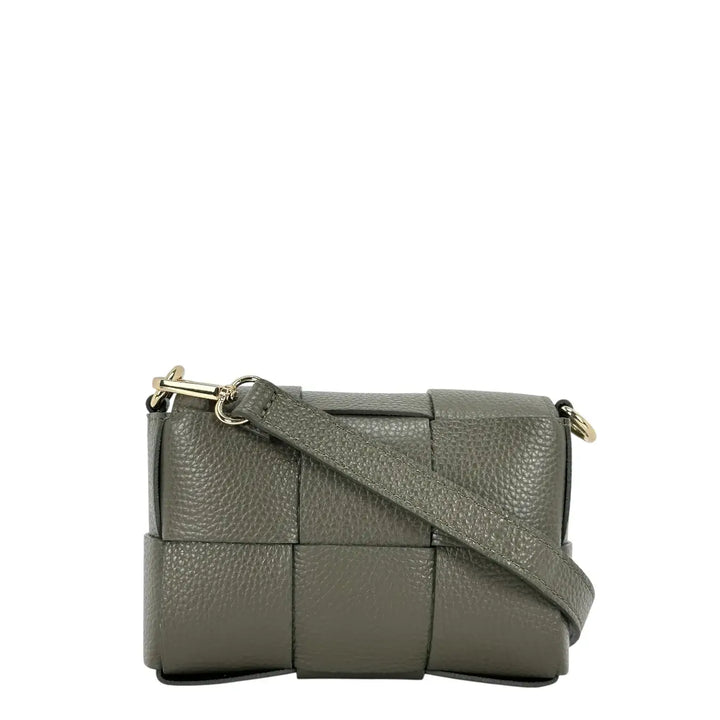 Bassini Borsa Donna Piccola in Pelle Foresta Intrecciata con Tracolla Rimovibile e Patta Magnetica