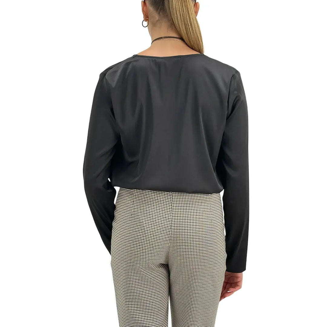 Koralline, Body in Raso, Tessuto Misto, Nero