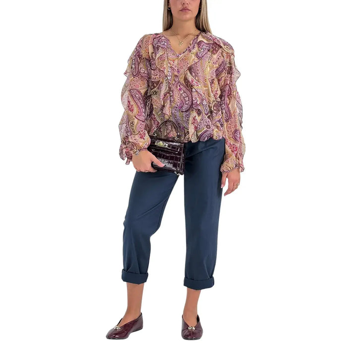 Bassini Pantaloni Donna Petrolio Oversize con Doppia Pence, Elastico in Vita e Cintura